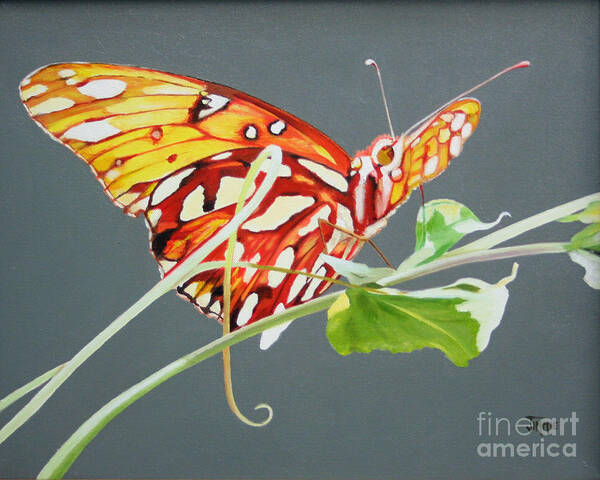 Butterfly Art Print featuring the painting Butterfly on Vine by Jimmie Bartlett