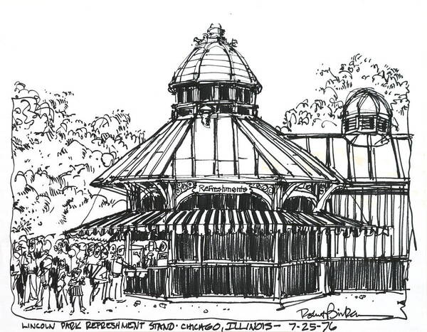 Chicago Lincoln Park Zoo Very Old Refreshment Stand Art Print featuring the drawing Chicago Lincoln Park Zoo by Robert Birkenes