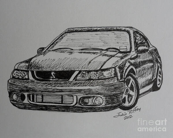 Cars Art Print featuring the drawing Cobra Mustang 2003 by Julie Brugh Riffey