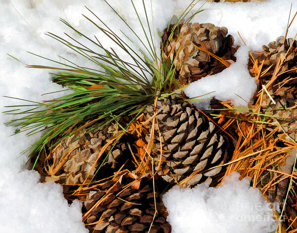 Pine Cone Art Print featuring the digital art Cones in the Melt by L J Oakes