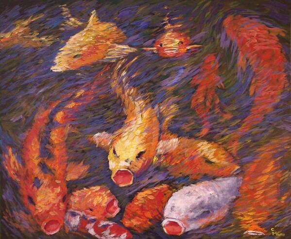 Fish Art Print featuring the painting Crazed Clear Creek Koi by Charles Munn