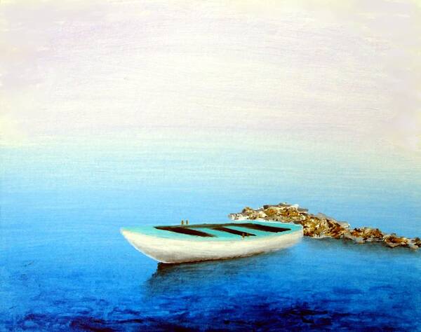 Boat Fishing Boat Paintings Art Print featuring the painting Crystal Water Of The Mediterranean by Larry Cirigliano