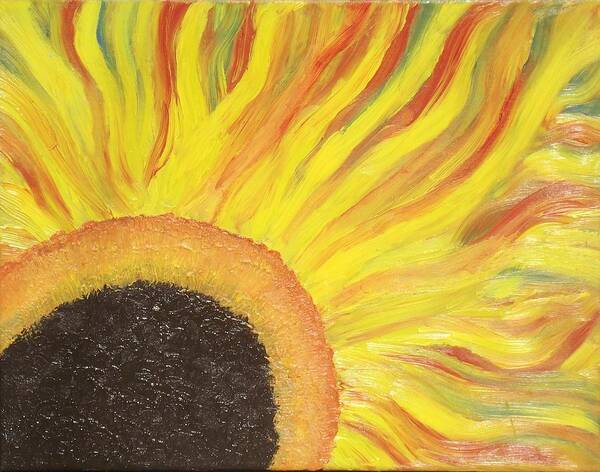 Sunflower Art Print featuring the painting Flaming Sunflower by Margaret Harmon