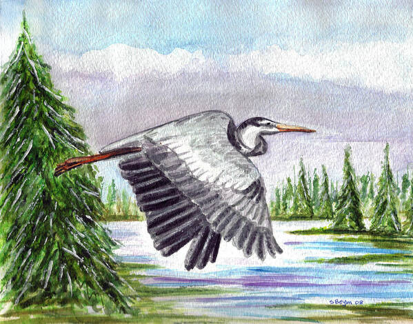 Heron In Flight Art Print featuring the painting Flight of Fantasy by Clara Sue Beym