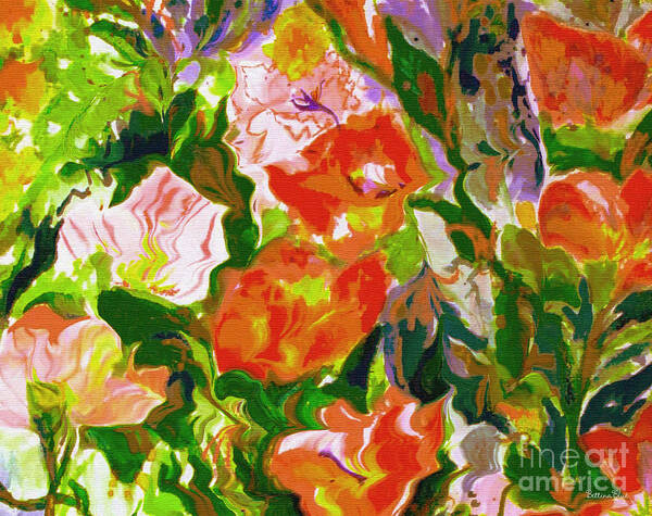 Orange Art Print featuring the mixed media Flowers in Sway by Beth Saffer