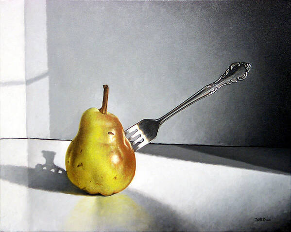 Pear Art Print featuring the painting Fork and Pear by Matthew Martelli