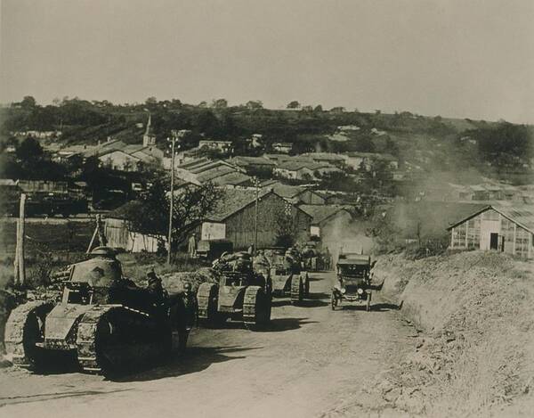 History Art Print featuring the photograph French Tanks Passing Through Rampont by Everett