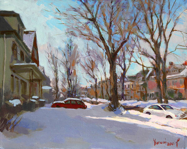 Buffalo Art Print featuring the painting Fresh Snow by Ylli Haruni