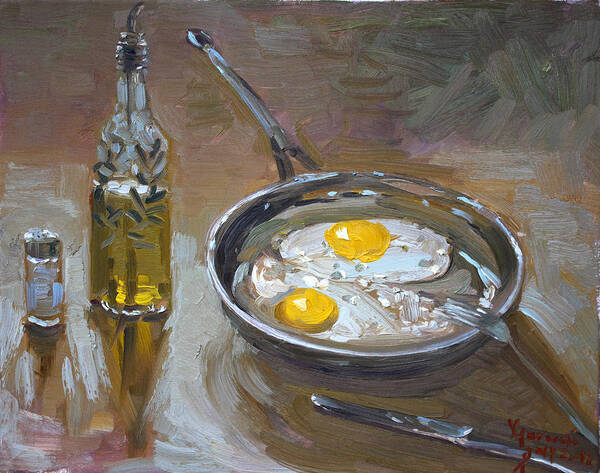Fried Eggs Art Print featuring the painting Fried Eggs by Ylli Haruni