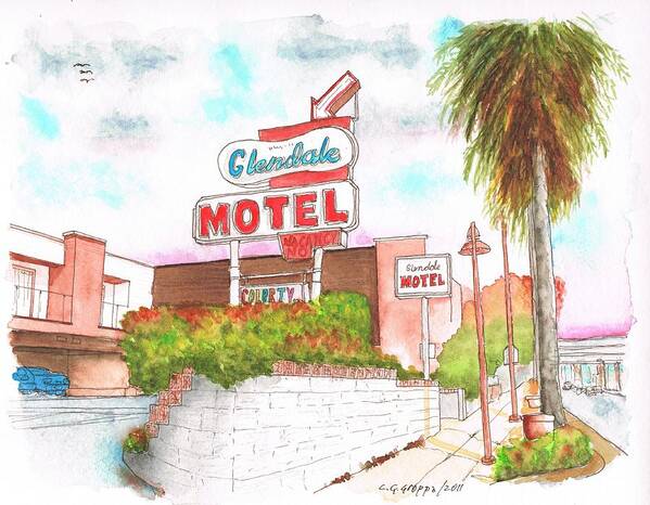 Glendale Motel Art Print featuring the painting Glendale Motel in Glendale, California by Carlos G Groppa