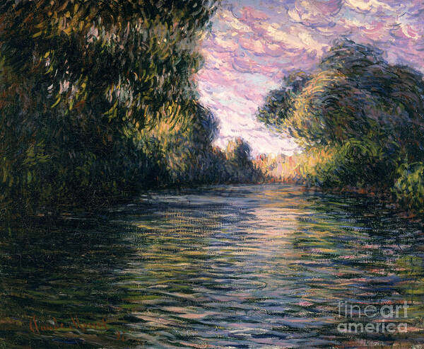Impressionist;river;landscape;matin Art Print featuring the painting Morning on the Seine by Claude Monet