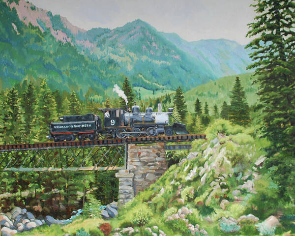 Railroad Art Print featuring the painting Mountain Railroad by Sylvia Miller