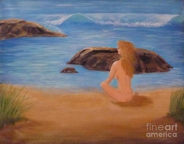 Nude Art Print featuring the painting Nude Woman on Beach by Monika Shepherdson