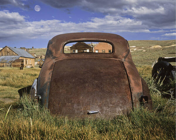 Old Car Art Print featuring the photograph Old Car and Moon by Joe Palermo