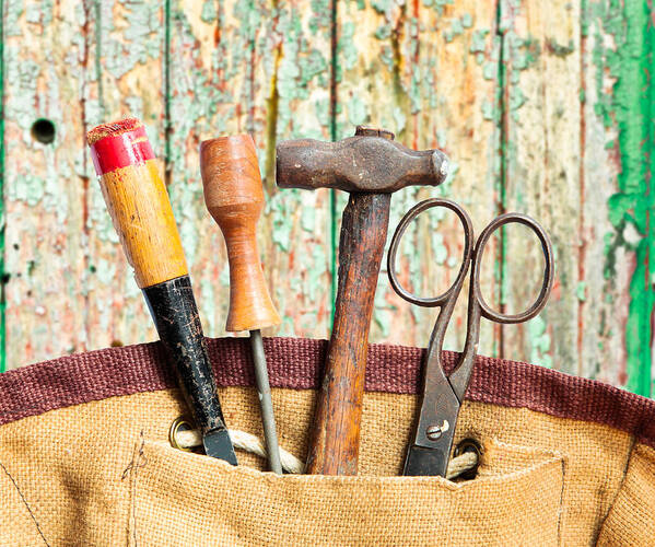 Aged Art Print featuring the photograph Old tools by Tom Gowanlock