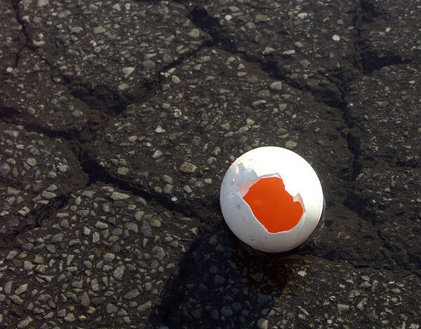 Egg Art Print featuring the photograph Open broken egg - view from above by Matthias Hauser