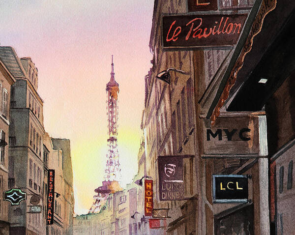 Paris Art Print featuring the painting Paris Eiffel Tower by Irina Sztukowski