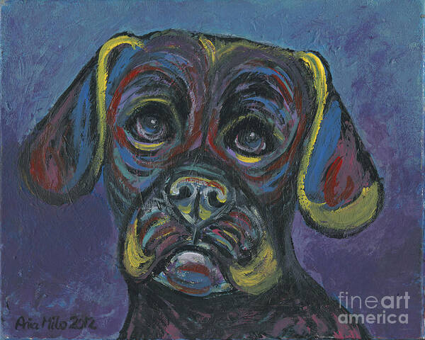 Puggle Art Print featuring the painting Puggle in Abstract by Ania M Milo