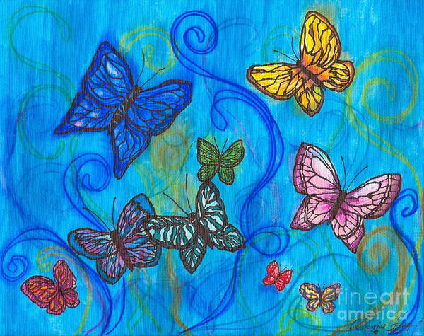 Butterflies Art Print featuring the painting Releasing Butterflies II by Denise Hoag