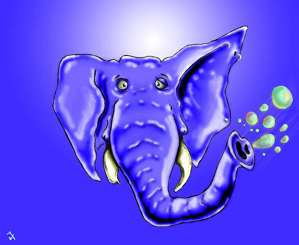 Elephant Art Print featuring the drawing Ringo Party Animal Blue by Adam Vance