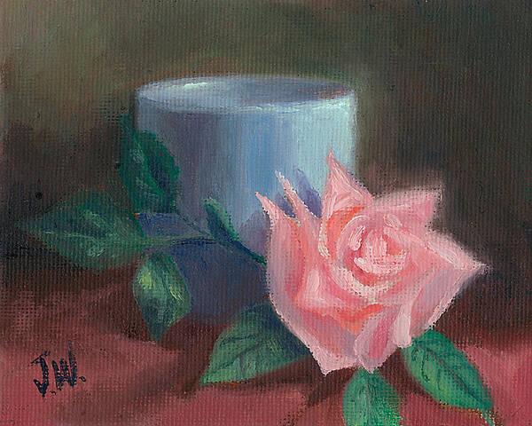 Floral Art Print featuring the painting Rose With Blue Cup by Joe Winkler