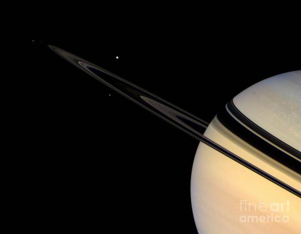 Saturn Art Print featuring the photograph Saturn And Its Moons by NASA/Science Source