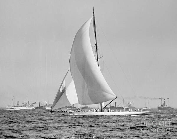 Shamrock Iii At The America\'s Cup Finish 1903 Art Print featuring the photograph Shamrock III at the Americas Cup Finish 1903 by Padre Art