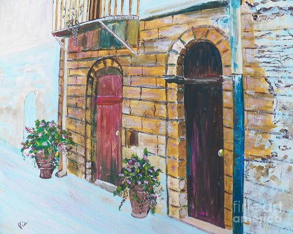 Sicilian Home Art Print featuring the painting Sicilian Home by Judy Via-Wolff