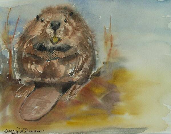Lone Beaver Art Print featuring the painting Sitting Beaver by Barbara McGeachen