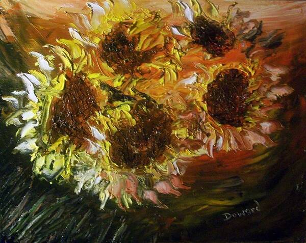 Sunflowers Palette Knife Sunflowers Art Print featuring the painting Sunflowers 3 by Raymond Doward