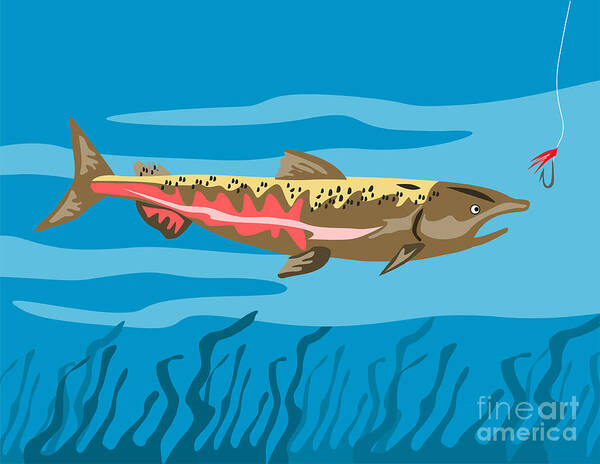Trout Art Print featuring the digital art Trout Fish Retro by Aloysius Patrimonio