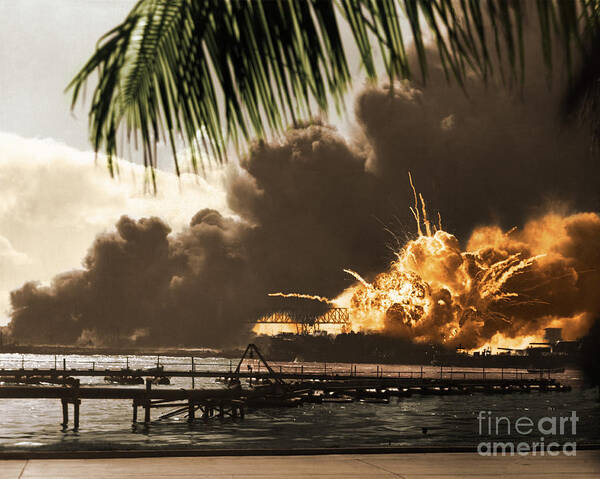 History Art Print featuring the photograph U S S Shaw Pearl Harbor December 7 1941 by Photo Researchers