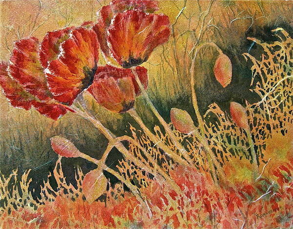 Watercolor Art Print featuring the painting Windblown Poppies by Carolyn Rosenberger