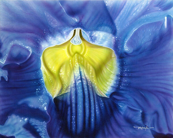 Blue And Yellow Orchids/orchids/blue/yellow/flowers Art Print featuring the painting Yellow And Blue by Dan Menta