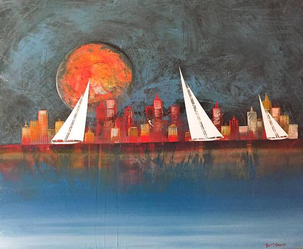 Cityscape Art Print featuring the painting A Happy City #1 by Barry Knauff