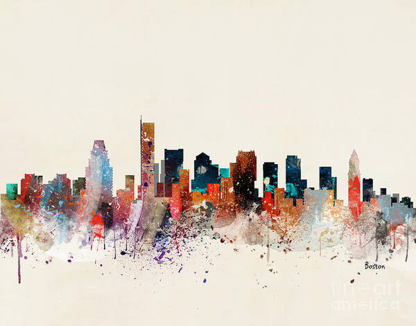 Boston Massachusetts Cityscape Art Print featuring the painting Boston Skyline #1 by Bri Buckley