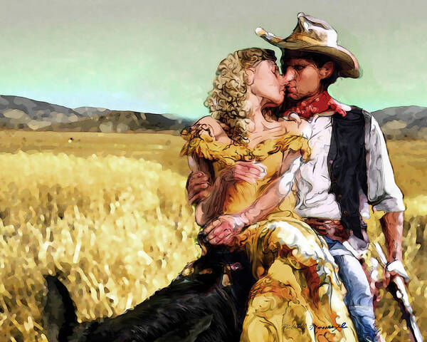 Cowboy Art Print featuring the digital art Cowboy's Romance by Mike Massengale