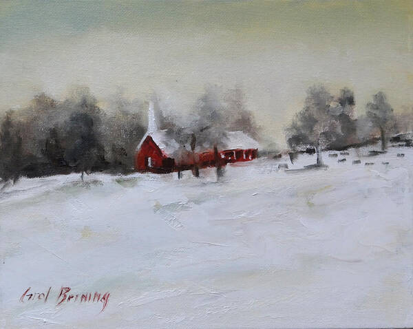 Church Yard Art Print featuring the painting Cypress in the Snow #1 by Carol Berning