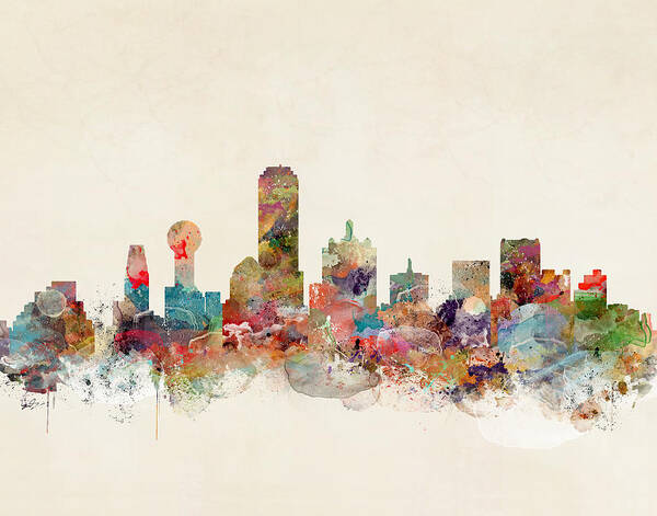 Dallas City Skyline Art Print featuring the painting Dallas Texas Skyline #1 by Bri Buckley