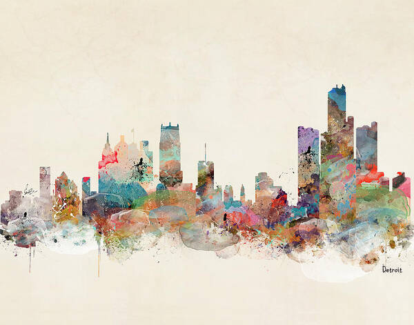 Detroit City Skyline Art Print featuring the painting Detroit Michigan Skyline #1 by Bri Buckley