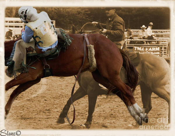 Sepia Art Print featuring the photograph Helluva Rodeo-The Ride 6 by September Stone