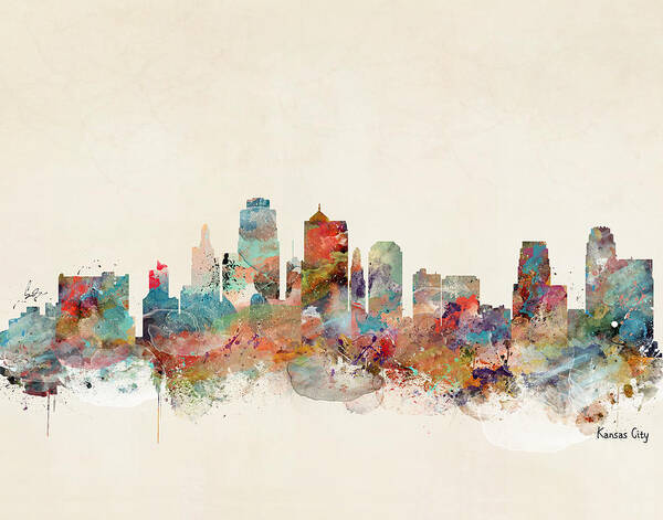 Kansas City City Skyline Art Print featuring the painting Kansas City Missouri Skyline #1 by Bri Buckley