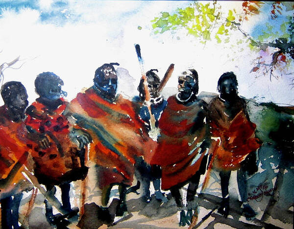 Watercolor Art Print featuring the painting Masaai Boys #2 by Carole Johnson