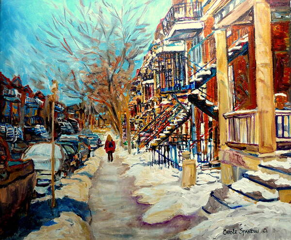 Montreal Art Print featuring the painting Montreal Street In Winter #1 by Carole Spandau