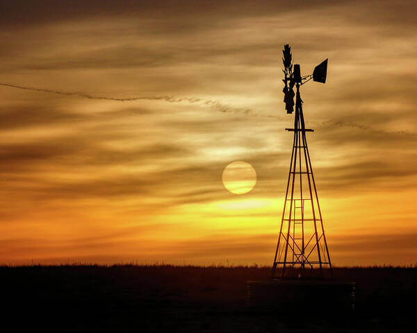 Kansas Art Print featuring the photograph Sunset and Windmill #3 by Rob Graham