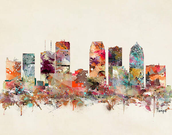 Tampa Florida Art Print featuring the painting Tampa Florida Skyline #1 by Bri Buckley