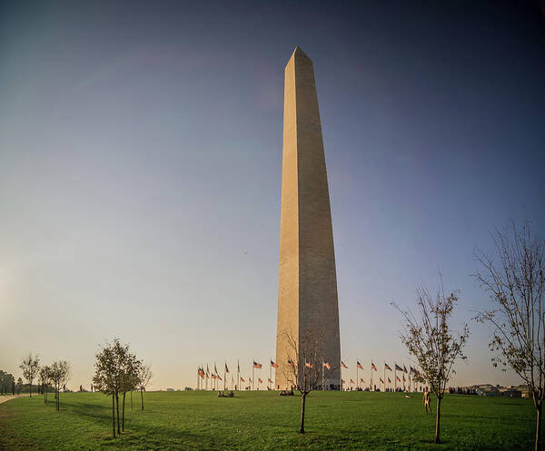Monument Art Print featuring the photograph Washington Dc Memorial Tower Monument At Sunset #1 by Alex Grichenko