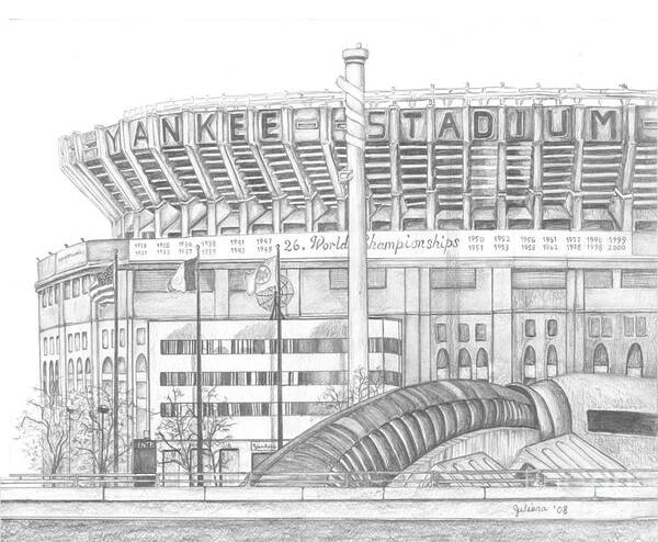 Yankee Stadium Art Print featuring the drawing Yankee Stadium #1 by Juliana Dube