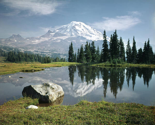 104862h Art Print featuring the photograph 104862-H Mt. Rainier Spray Park Reflect by Ed Cooper Photography