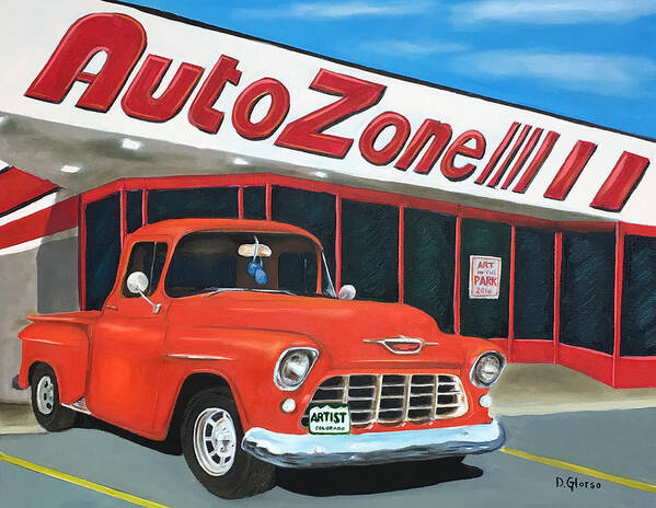 Auto Zone Art Print featuring the painting 1955 Chevy - AutoZone by Dean Glorso